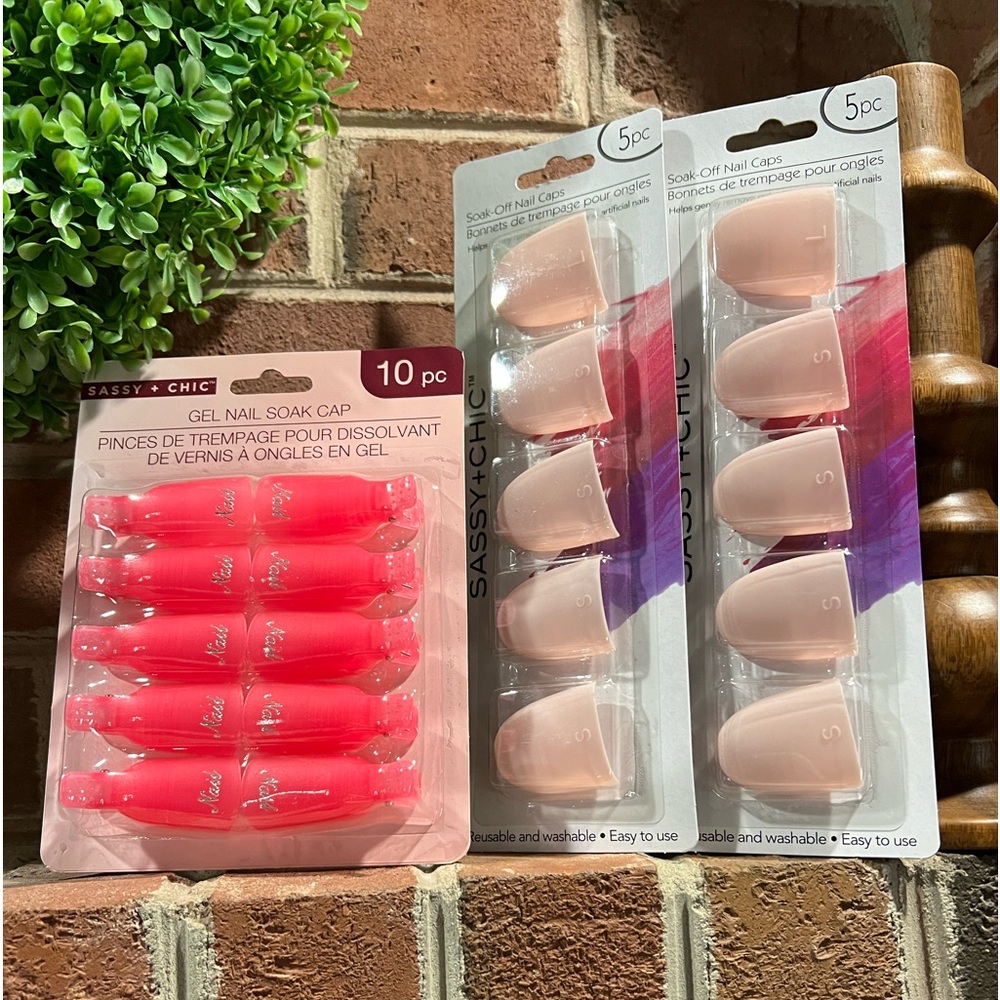 SASSY + CHIC 10 PC GEL FINGER NAIL SOAK CAPS & (2) 5 PC SOAK-OFF TOE NAIL CAPS